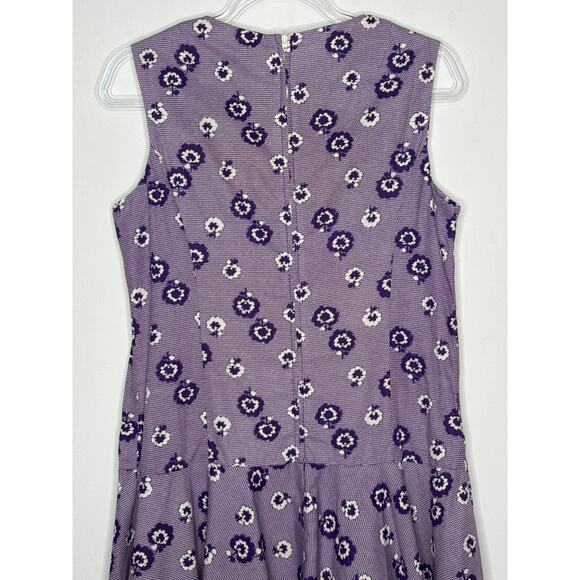 1960s Kenny Classics Purple Drop-Waist Floral Sleeveless Dress medium to large - Picture 8 of 10